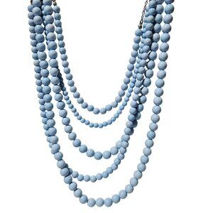 Vintage Multi Layered Light Blue Beaded Necklace Retro 50s 60s Fashion Jewelry